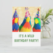 Papageien im Party hassen Geburtstag Einladung (Stehend Vorderseite)