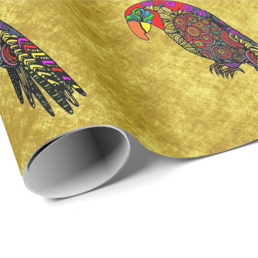 Papageien in der gelben roten grün-blauen geschenkpapier (Rolleneckpunkt)