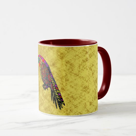 Papageien in gelb-grün-blauem Gold Tasse (VorderseiteRechts)