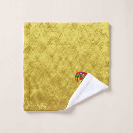 Papageien in gelb-grün-blauer Goldfolie Badhandtuch Set (Waschlappen)