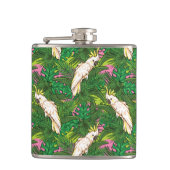 Papageien-Muster mit Palmblättern Flachmann (Vorderseite)