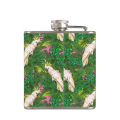 Papageien-Muster mit Palmblättern Flachmann (Rückseite)