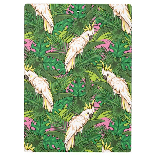 Papageien-Muster mit Palmblättern Klemmbrett (Rückseite)