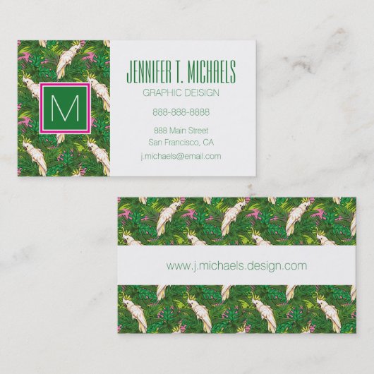 Papageien-Muster mit Palmblättern Visitenkarte (Vorne/Hinten)