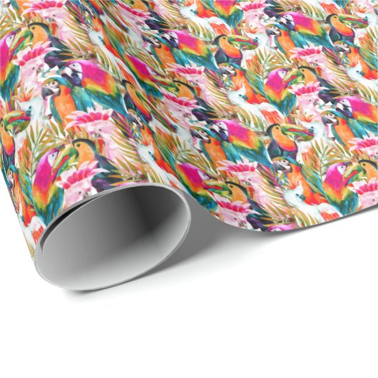 Papageien & Palm-Blätter Geschenkpapier (Rolleneckpunkt)