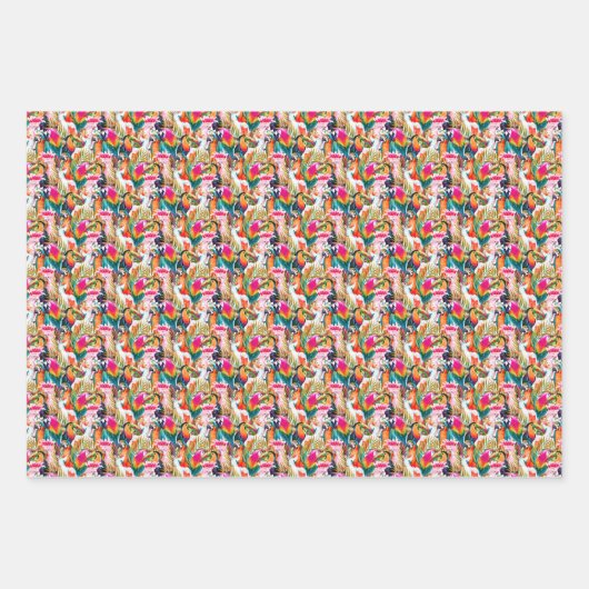 Papageien & Palm-Blätter Geschenkpapier Set (Vorderseite)