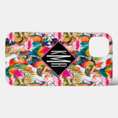 Papageien & Palm-Blätter | Monogramm Case-Mate iPhone Hülle (Rückseite (Horizontal))