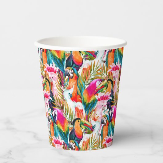 Papageien & Palm-Blätter Pappbecher (Vorderseite)