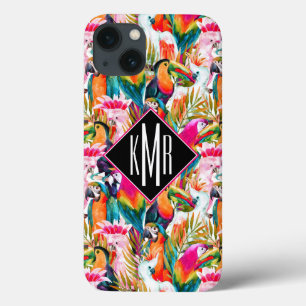 Papageien u. Monogramm der Palmblatt- Case-Mate iPhone Hülle