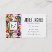 Papageien u. Monogramm der Palmblatt-| Visitenkarte (Vorderseite)