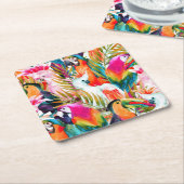 Papageien u. Palmblätter 2 Rechteckiger Pappuntersetzer (angewinkelt)