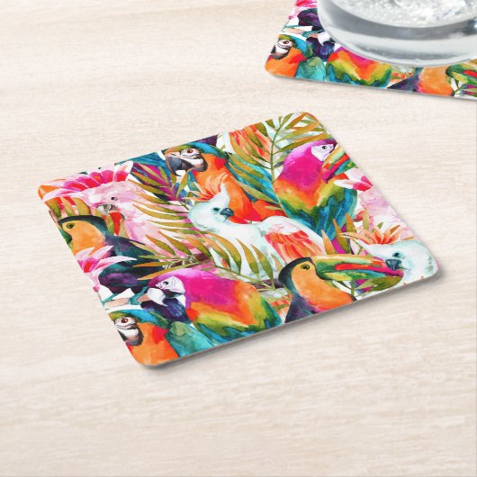 Papageien u. Palmblätter 2 Rechteckiger Pappuntersetzer (angewinkelt)