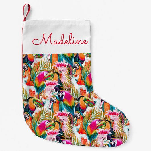 Papageien u. Palmblätter | addieren Ihren Namen Kleiner Weihnachtsstrumpf (Vorderseite)