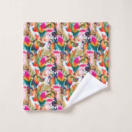 Papageien u. Palmblätter Badhandtuch Set (Waschlappen)