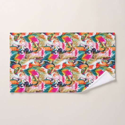 Papageien u. Palmblätter Badhandtuch Set (Handtuch)