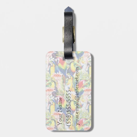 Papageien und Blätter aus Palm Gepäckanhänger (Rückseite vertikal)