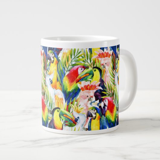 Papageien und Blätter aus Palm Jumbo-Tasse (Vorderseite Rechts)