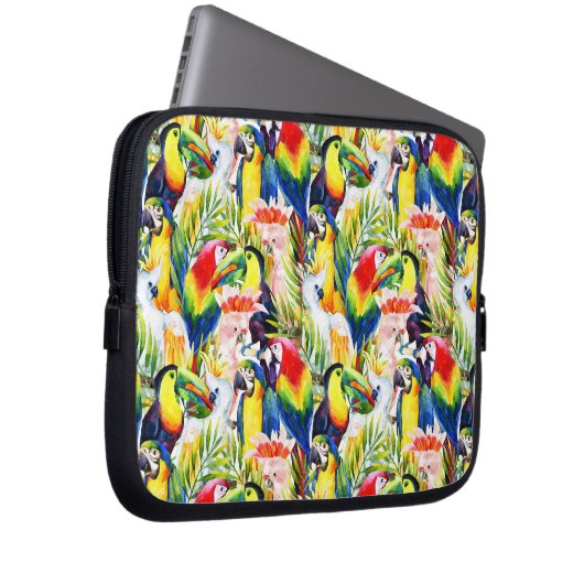Papageien und Blätter aus Palm Laptopschutzhülle (Vorne Rechts)