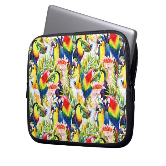 Papageien und Blätter aus Palm Laptopschutzhülle (Vorderseite Links)