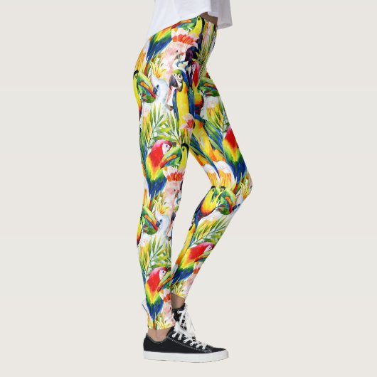 Papageien und Blätter aus Palm Leggings (Rechts)