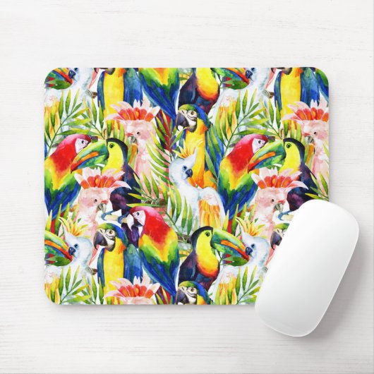 Papageien und Blätter aus Palm Mousepad (Mit Mouse)