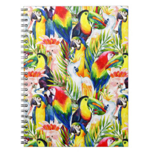 Papageien und Blätter aus Palm Notizblock