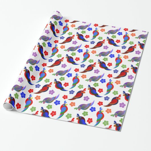 Papageien und Blume Geschenkpapier (Ungerollt)