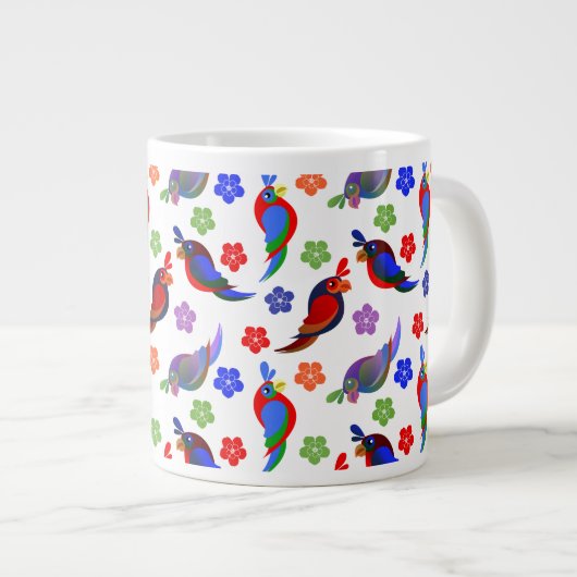 Papageien und Blume Jumbo-Tasse (Vorderseite Rechts)