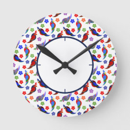 Papageien und Blume Runde Wanduhr