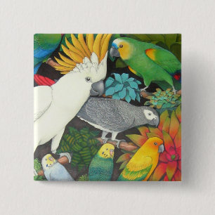 Papageien und Bromeliads Button