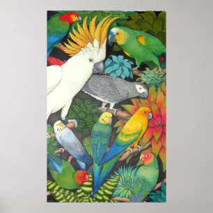 Papageien und Bromeliads Poster