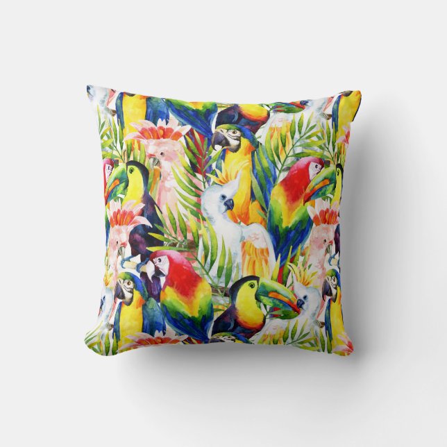 Papageien und Palmblätter Kissen (Vorderseite)