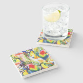 Papageien und Palmblätter Steinuntersetzer (Seitenansicht)