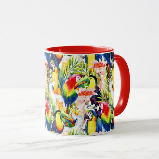 Papageien und Palmblätter Tasse (VorderseiteRechts)