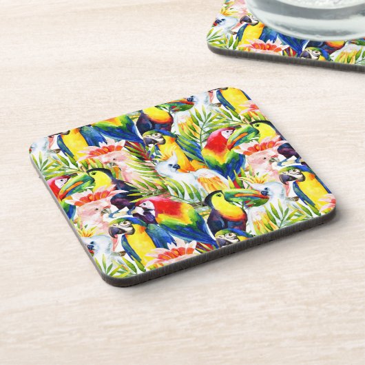 Papageien und Palmblätter Untersetzer (Linke Seite)