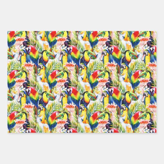 Papageien und Palmen-Blätter Geschenkpapier Set (Vorderseite 2)