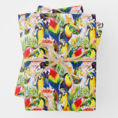 Papageien und Palmen-Blätter Geschenkpapier Set (Beispiel)