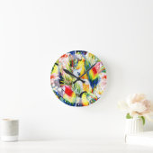 Papageien und Palmen-Blätter Runde Wanduhr (Zuhause)