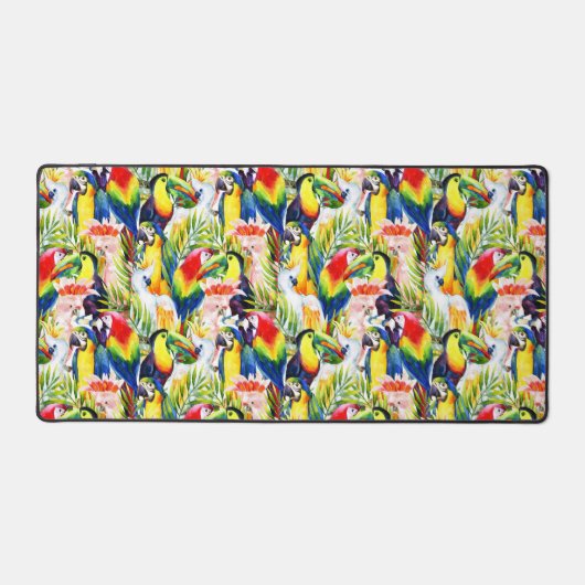 Papageien und Palmen-Blätter Schreibtischunterlage (Vorderseite)