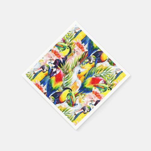 Papageien und Palmen-Blätter Serviette (Ecke)