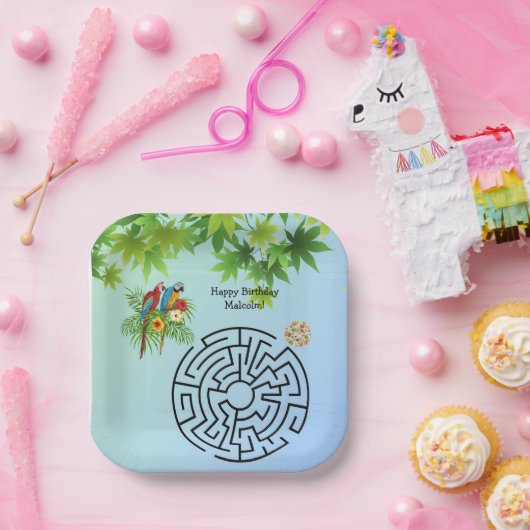 Papageien und Samen-Labyrinth auf Tellern aus Gebu Pappteller (Party)