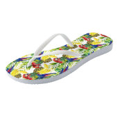 Papageien und tropische Frucht Badesandalen (Schrägansicht)