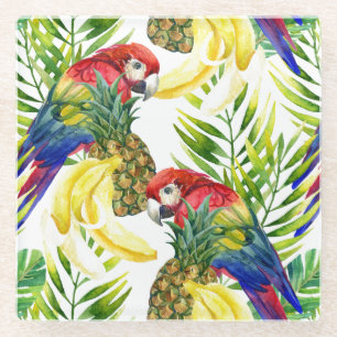 Papageien und tropische Frucht Glasuntersetzer