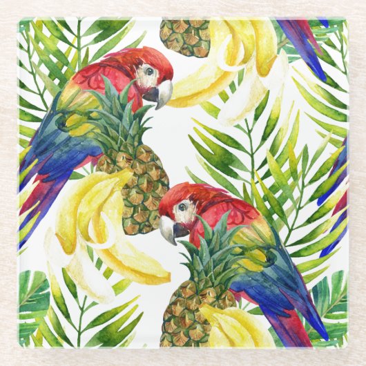 Papageien und tropische Frucht Glasuntersetzer (Vorderseite)