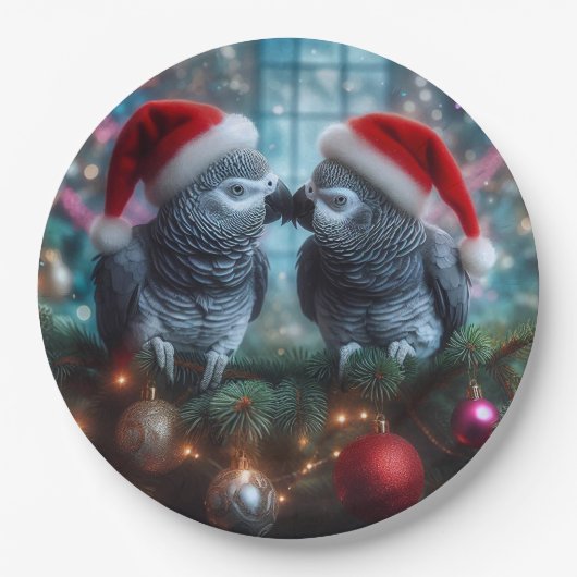 Papageien Weihnachten Pappteller (Vorderseite)