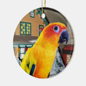 Papageien-Weihnachtsverzierung Sun Conure Keramik Ornament (Links)