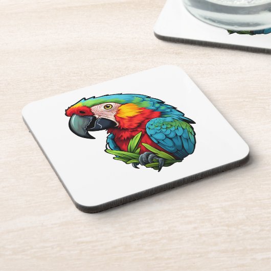 Papageienbild Cartoon Getränkeuntersetzer (Linke Seite)