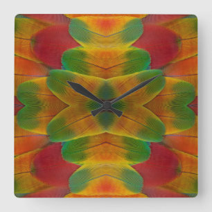 Papageienfeder Kaleidoskop Quadratische Wanduhr