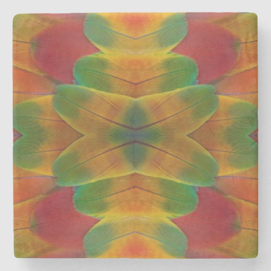 Papageienfeder Kaleidoskop Steinuntersetzer (Vorderseite)