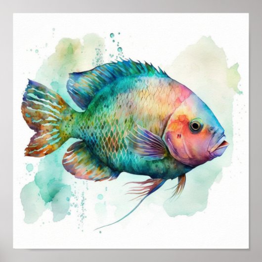 Papageienfisch in Aquarellplakatkartoffeln Poster (Vorne)